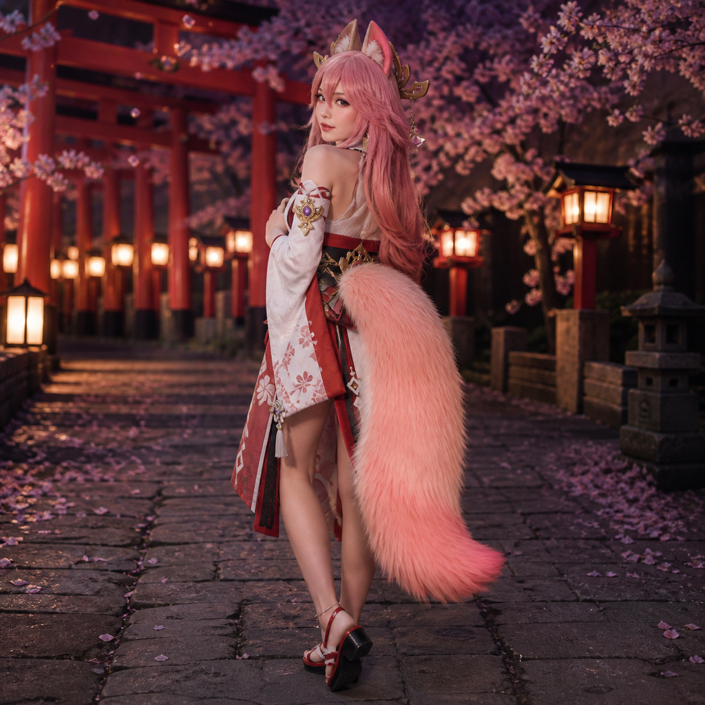 Sakura Pink Faux Fur Fox Tail | Handmade Kitsune Cosplay