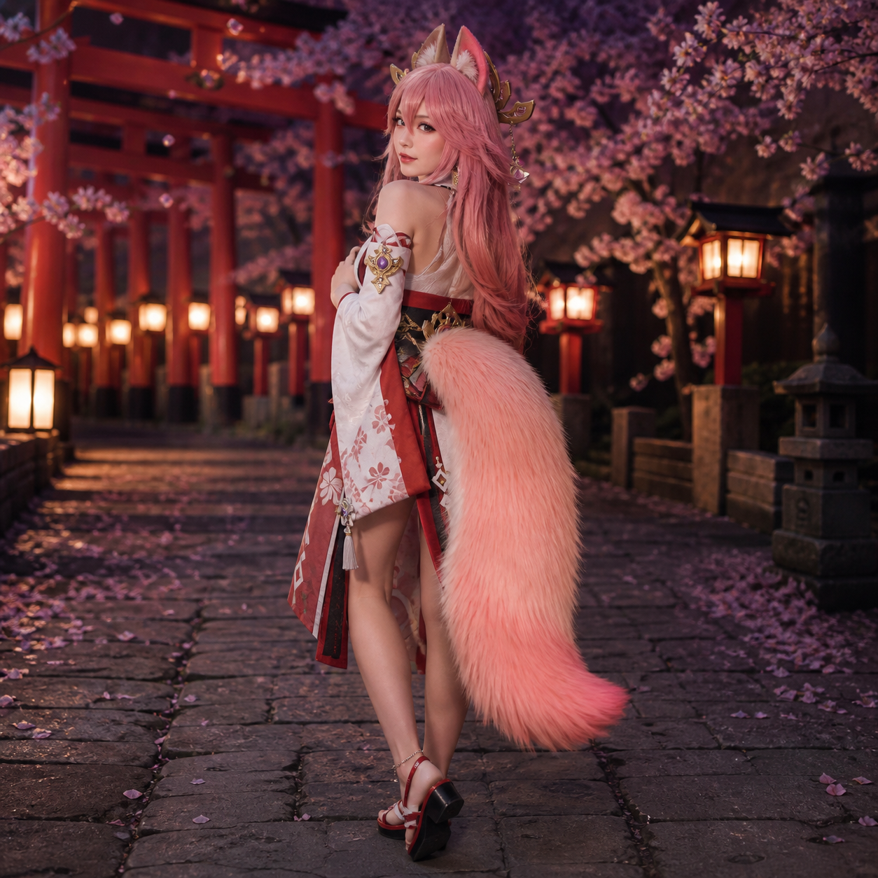 Sakura Pink Faux Fur Fox Tail | Handmade Kitsune Cosplay