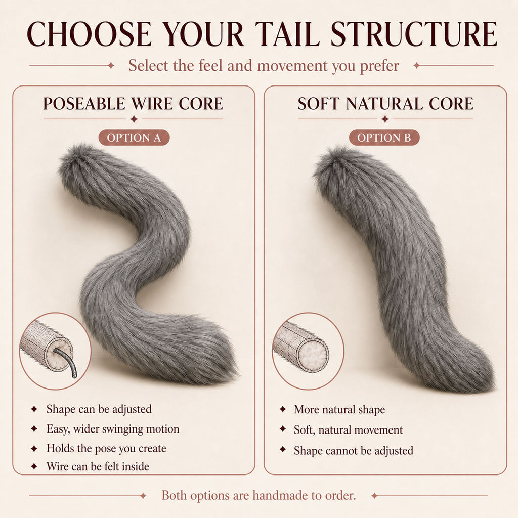 Custom Handmade Cosplay Tail – Choose Shape, Color, Length & Wire Core
