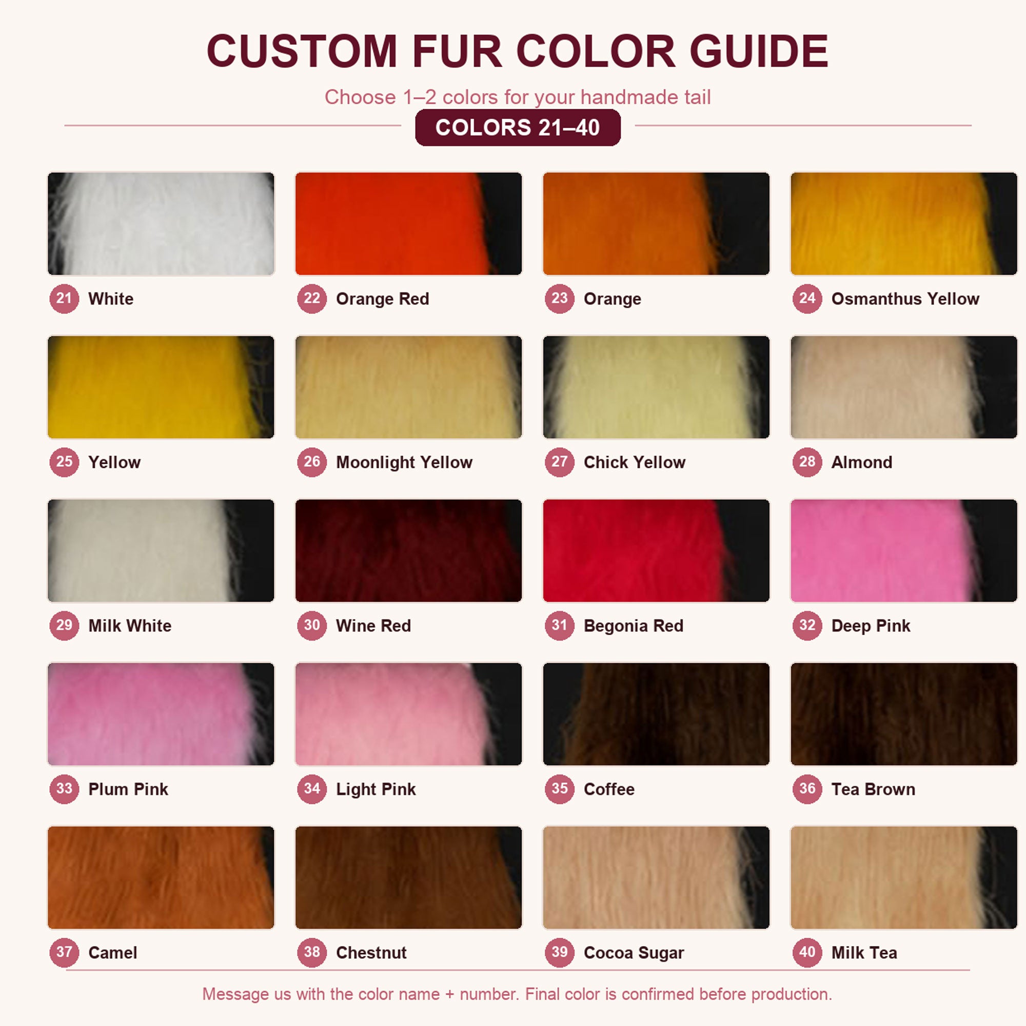 Custom Handmade Cosplay Tail – Choose Shape, Color, Length & Wire Core