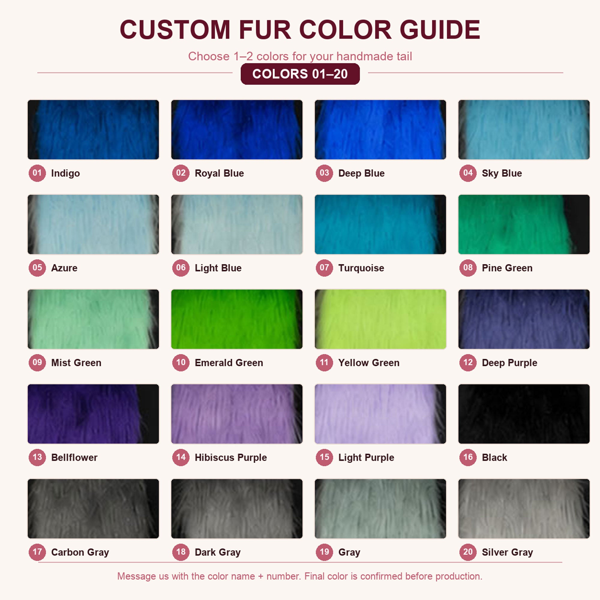 Custom Handmade Cosplay Tail – Choose Shape, Color, Length & Wire Core