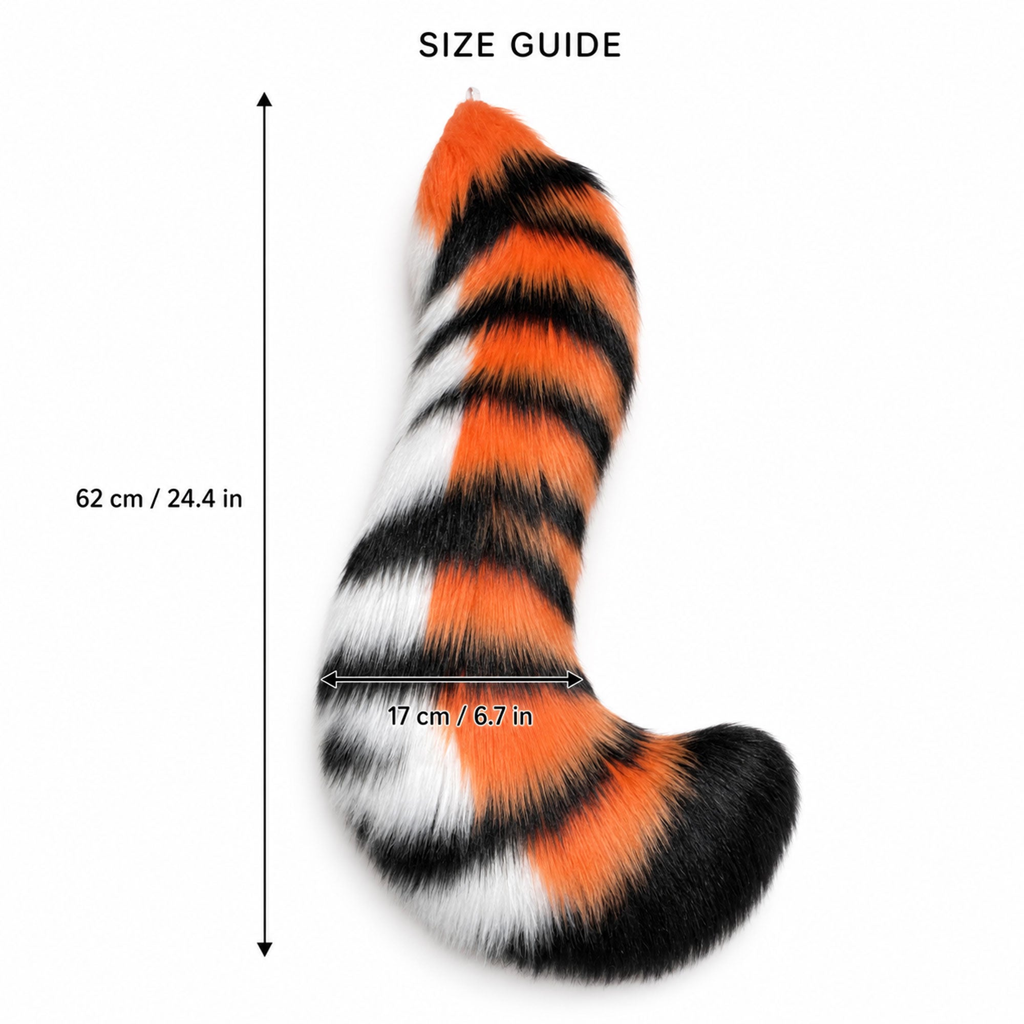 Orange Tiger Faux Fur Cosplay Tail – Handmade Striped Costume Tail