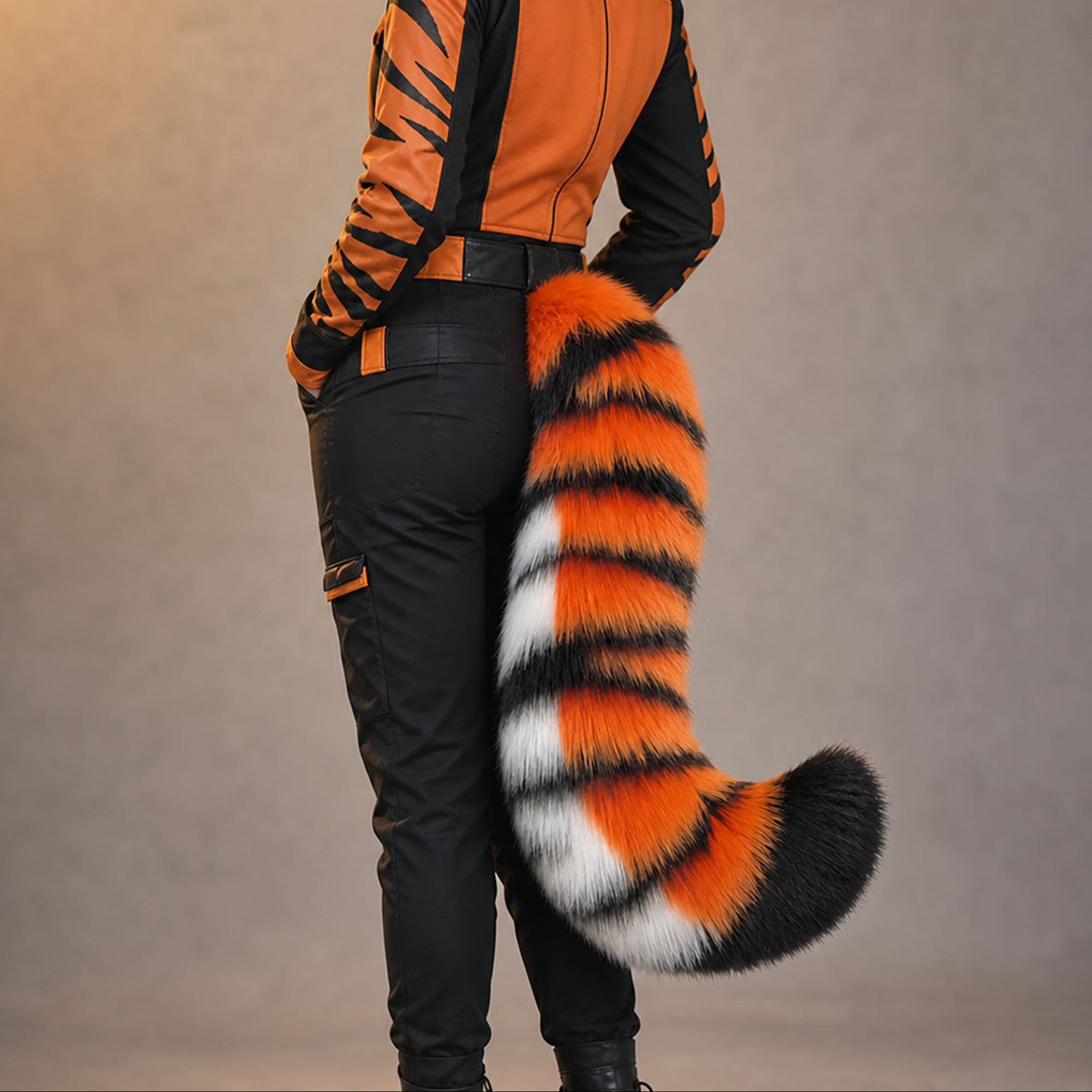 Orange Tiger Faux Fur Cosplay Tail – Handmade Striped Costume Tail
